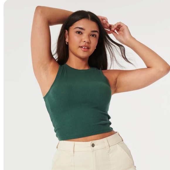 NWT /Hollister/ Ribbed High-Neck Tank /SIZE: Small /Dark Green - Picture 4 of 9